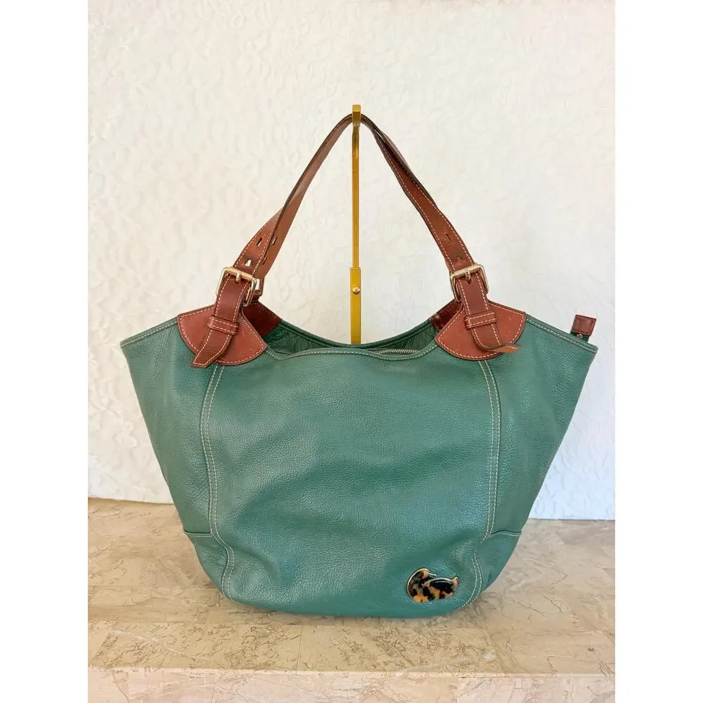 XL Dooney and Bourke Valerie green pebble tote shoulder bag